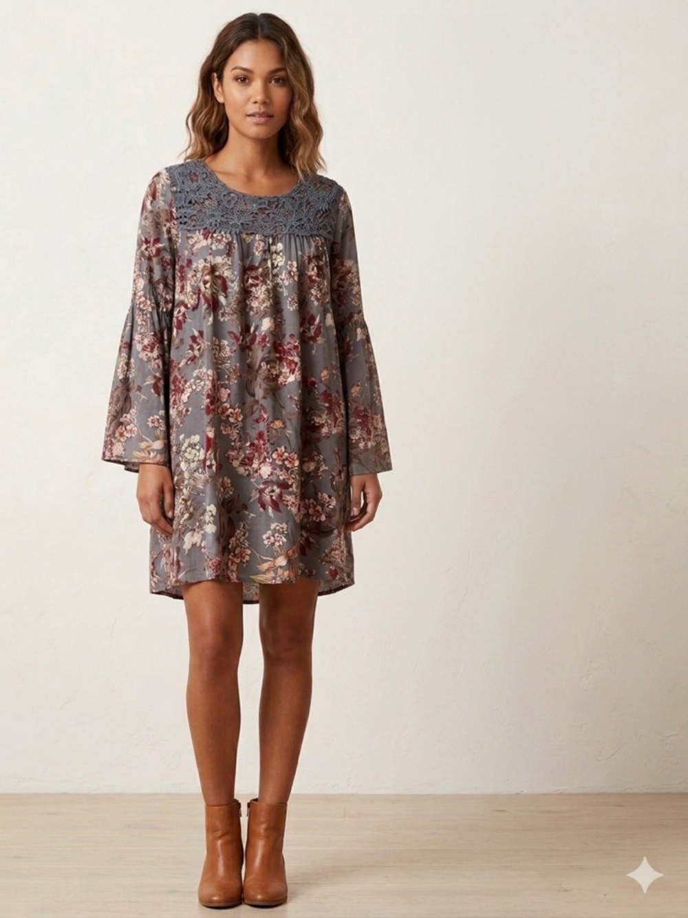 Umgee Floral Gray Pink baby doll dress